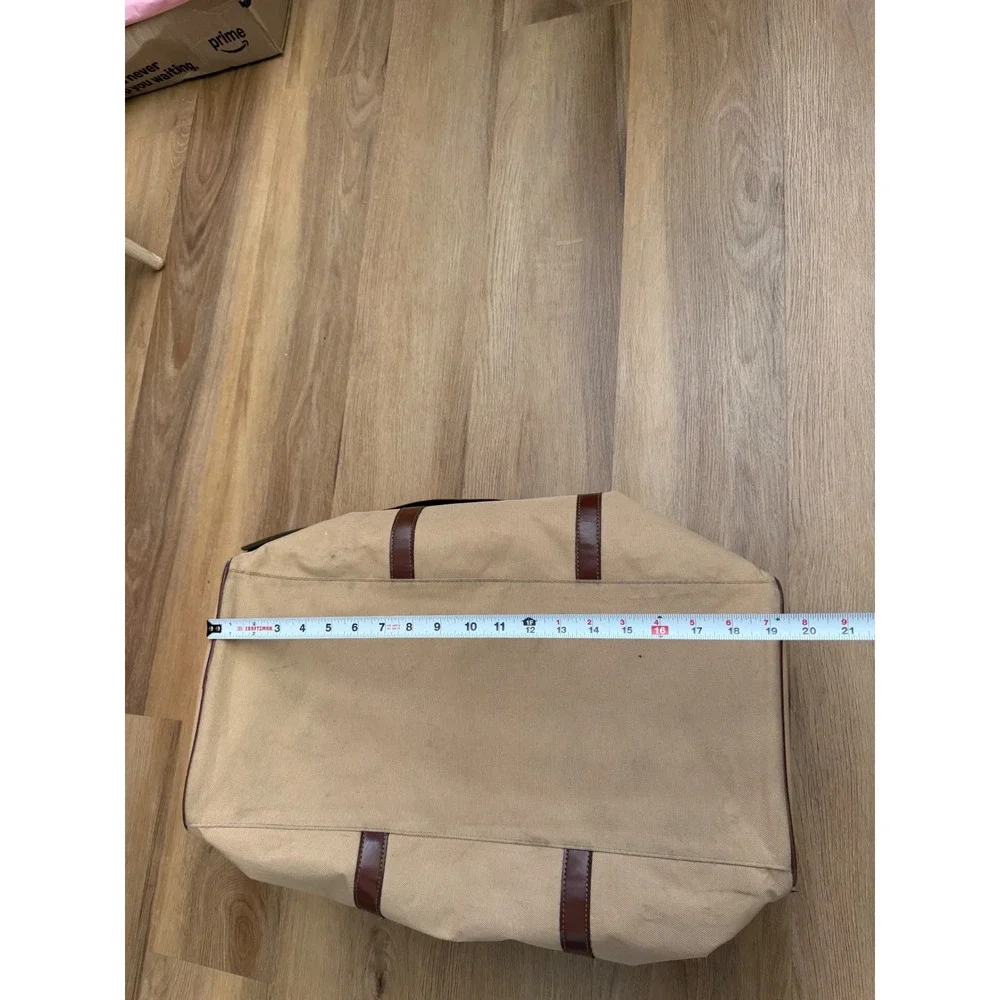 Polo Ralph Lauren Vintage Canvas Duffle Bag Tan Brown Leather Trim Weekender